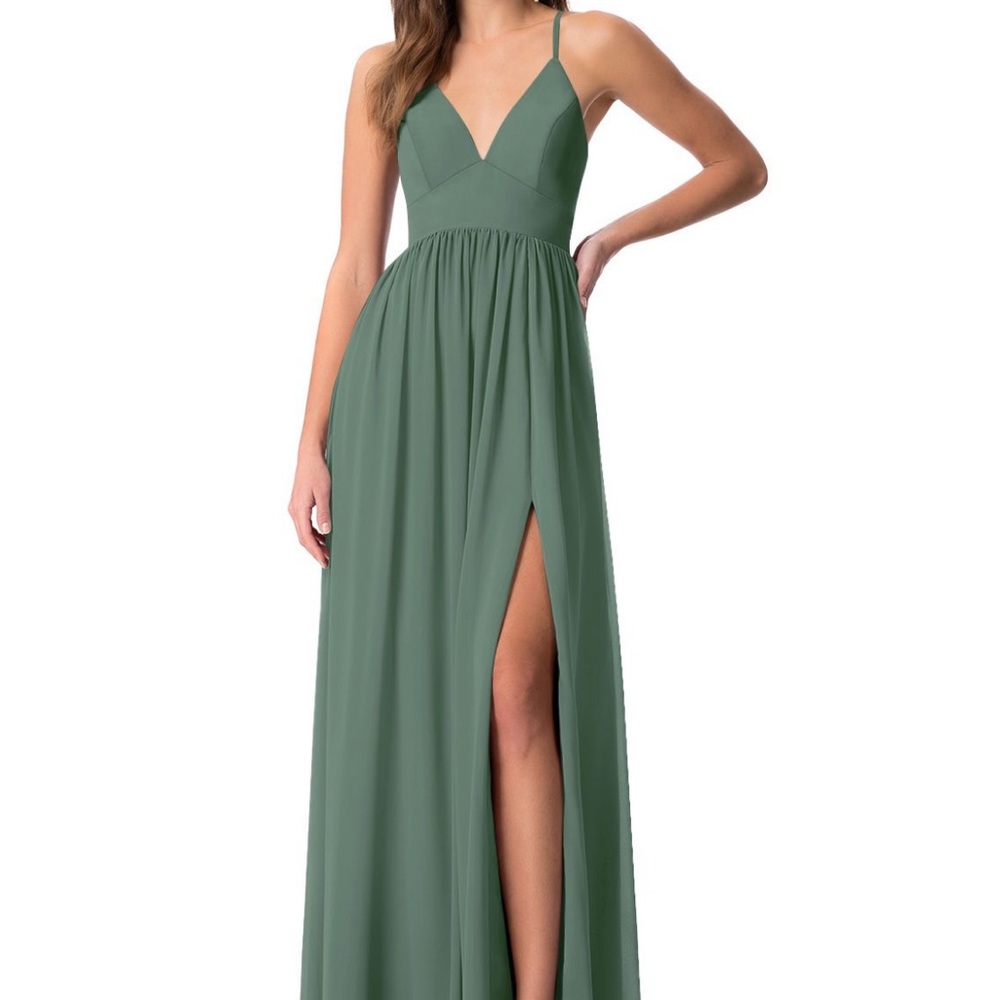 Azazie Olive Green Spaghetti Strap Maxi Dress with Thigh Slit